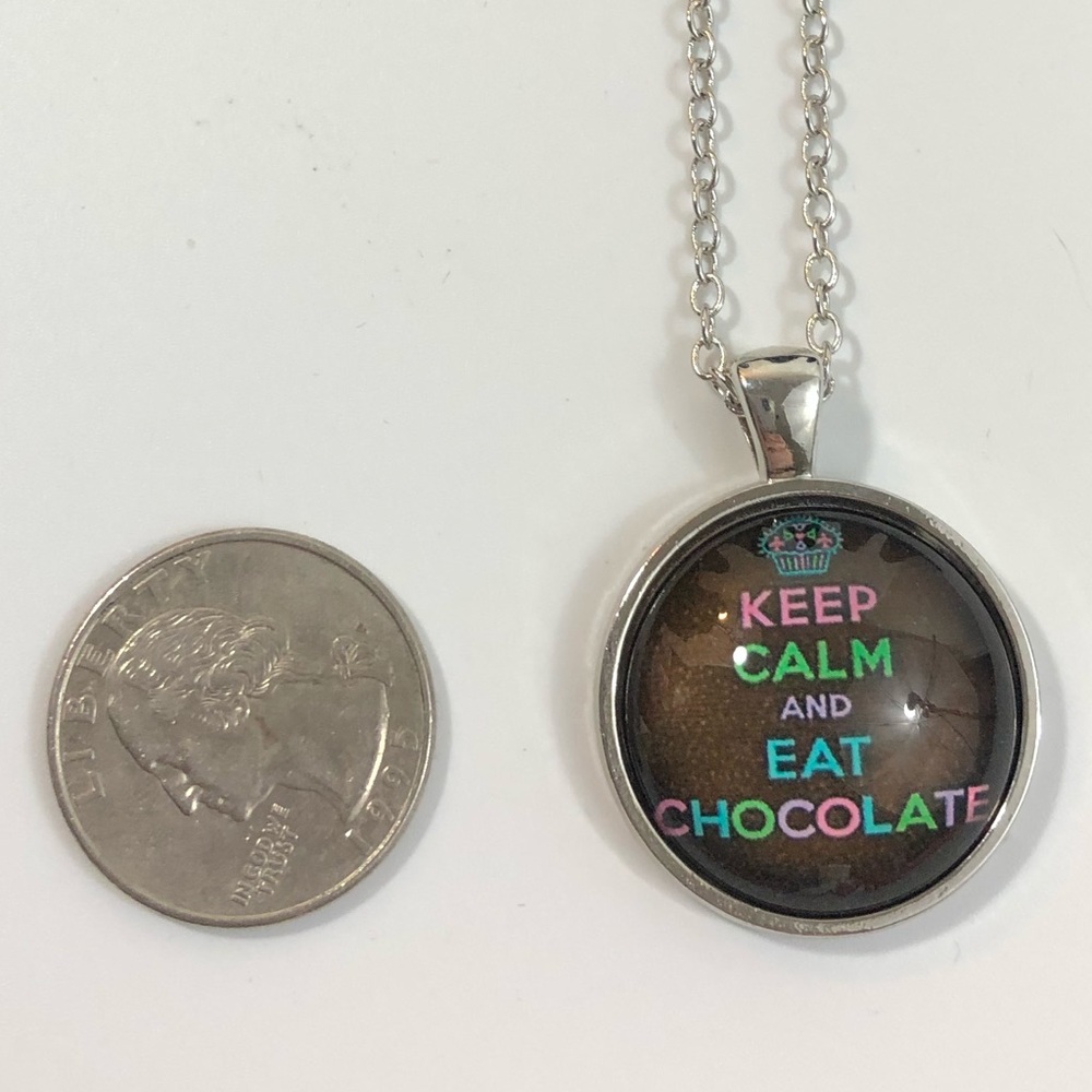 “Keep Calm and Eat Chocolate” Cabochon Necklace - Picture 7 of 8